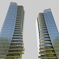 Modern Twin High Rise Office Buildings With Glass Curtain Wall And Curved Architectural Design