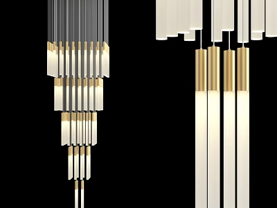 Layered Modern Chandelier With Vertical Stripes In Black White And Gold 3d model