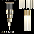 Layered Modern Chandelier With Vertical Stripes In Black White And Gold