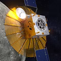 Satellite Orbiting Moon Emitting Purple Beam With Ring Effects In Space