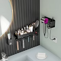 Wall Mounted Black Bathroom Accessories Storage Rack With Toiletries Toothbrush Holders And Cosmetic Bottles