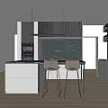 Modern Open Kitchen Interior Design With Island Counter Stools And Cabinets Appliances