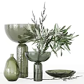 Elegant Green Glass Vases With Olive Branches In Various Decorative Shapes