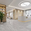 Modern Reception Area Interior With Light Wooden Decor Marble Floor And Green Plant