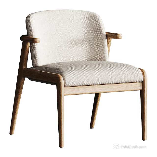 Comfortable Modern Leisure Chair With Wooden Frame And Soft Beige Cushion Design 3d model 