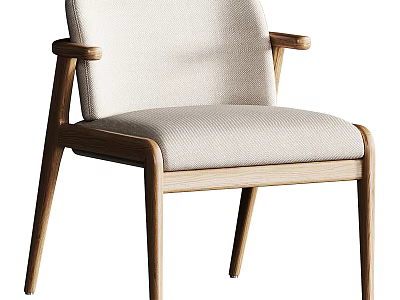 Comfortable Modern Leisure Chair With Wooden Frame And Soft Beige Cushion Design 3d model