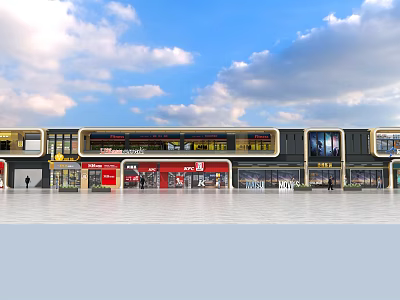 Modern Commercial Street Design With Shops Blue Sky And Open Plaza 3d model