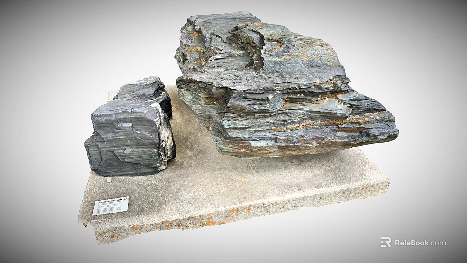 Geological Layered Stone Specimens On Wooden Display Base With Small Label 3d model 