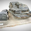 Geological Layered Stone Specimens On Wooden Display Base With Small Label