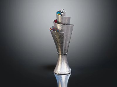 Silver Metal Trophy With Spiral Design Textured Surface And Reflective Base 3d model