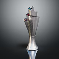 Silver Metal Trophy With Spiral Design Textured Surface And Reflective Base 3d model