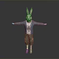 Cute Cartoon Rabbit Wearing Blue Cardigan White T shirt Camouflage Shorts Blue Shoes With Arms Outstretched