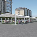 White Shade Canopy for Electric Bikes Parking in Residential Area with High Rise Buildings