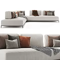 Modern Sectional Sofa With Multiple Colored Pillows And Cozy Blanket 3d model