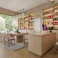Chinese Style Tea Store With Display Shelves Tables And Open Space Interior
