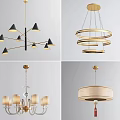 Modern Chandeliers With Various Designs Including Multi Arm Circular And Fabric Shade Styles 3d model