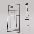 Modern Bathroom Cabinet Frame With Black Structure Circular Mirror And Towel Holder 3d model