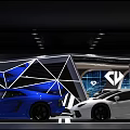Modern Luxury Car Parking Lot With Curved Ceiling Lights Purple Wall And Logo