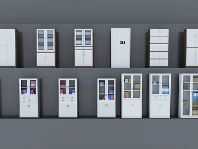 Modern Multiple Bookcases With Glass Doors Open Shelves And Storage Cabinets 3d model