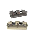 Gray And Beige Sectional Sofa Featuring Checkerboard Blush And Geometric Throw Pillows 3d model