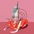 Commercial Equipment With Red Lifebuoy Base Green White Striped Sail Black Curved Structure And Streamers