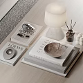 Minimalist Modern Decorative Ornament Set With Table Lamp Fragrance Sticks Decorative Plate Stacked Books On Tray