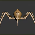 Golden Mechanical Spider With Multiple Legs Shiny Sphere Body And Reflective Surface