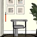Modern Dining Chair With Fabric Upholstered Seat And Metal Frame Near Green Plant