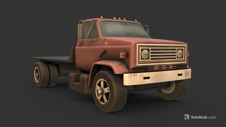 Vintage Red Brown Flatbed Truck With Classic Front Grille And Headlights 3d model 
