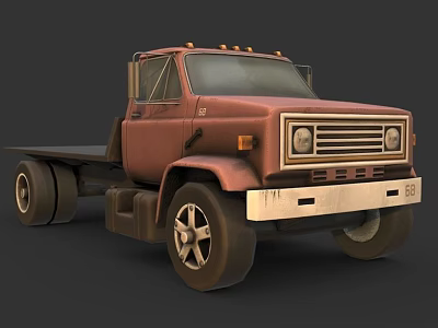 Vintage Red Brown Flatbed Truck With Classic Front Grille And Headlights 3d model