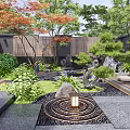 Traditional Courtyard Garden With Rockery Stones Green Plants Pine Tree Lantern And Pebble Path