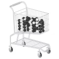 Wire Shopping Cart Filled With Black And White Balls On Wheels