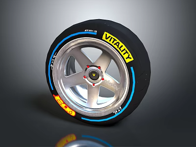 Pirelli Vitality Tire with Silver Five Spoke Wheel Blue Trim and Yellow Label 3d model