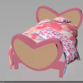 Cute Pink Kids Bed With Heart Shaped Headboard And Heart Pattern Bedding