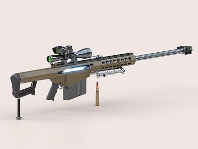 High Precision Tactical Sniper Rifle With Sniper Scope Bipod And Bullet Design 3d model
