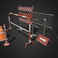Road Construction Traffic Control Setup With Stop Sign Barriers Cones And Warning Poles 3d model