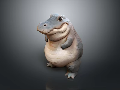Cute Chubby Hippo Figurine With Round Body And Big Eyes Standing Upright 3d model