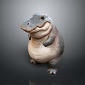 Cute Chubby Hippo Figurine With Round Body And Big Eyes Standing Upright