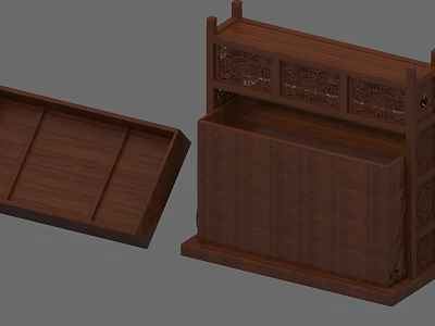 Traditional Wooden Decorative Ornament Set With Carved Patterns And Drawer Structure 3d model
