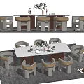 Modern Dining Table Set With Woven Chairs And Neutral Color Design Elements 3d model
