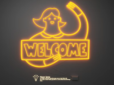 Neon Lighting Set Featuring Yellow Human Silhouette And Welcome Sign On Dark Background 3d model