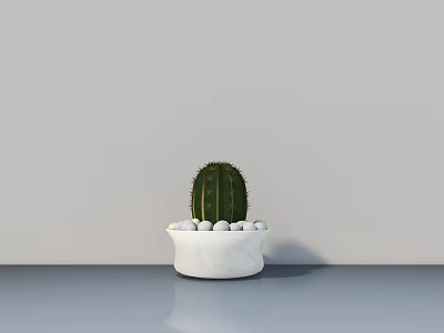 Cactus Bonsai Potted Plant In White Pot With White Pebbles On Gray Tabletop 3d model