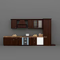 Dark Wood Kitchen Cabinets With Countertop Appliances And Bread On Surface