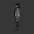 3D Model Character In Red Gray Jacket Standing With Arms Outstretched On White Background