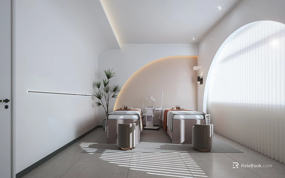 Modern Beauty Hair Salon Interior Design Featuring Curved Walls Beauty Beds And Bright Lighting 3d model 