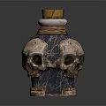 Decorative Multi Skull Shaped Bottle With Wooden Stopper And Twine Wrapping