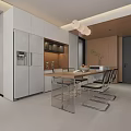 Modern Living And Dining Room Interior With Sofa Green Chair TV Dining Table And Cabinets