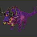 Fantasy Creature With Blue Pink Body Large Black Horns Red Eyes Sharp Fangs And Tail