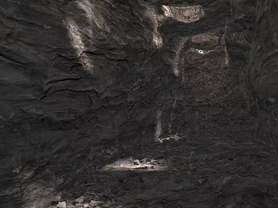 Natural Cave Interior Landscape With Layered Rock Walls Sunlight And Scattered Stones 3d model