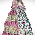 Floral Print Vintage Dress With Long Sleeves Pink Ruffled Trim And Fitted Waist Design